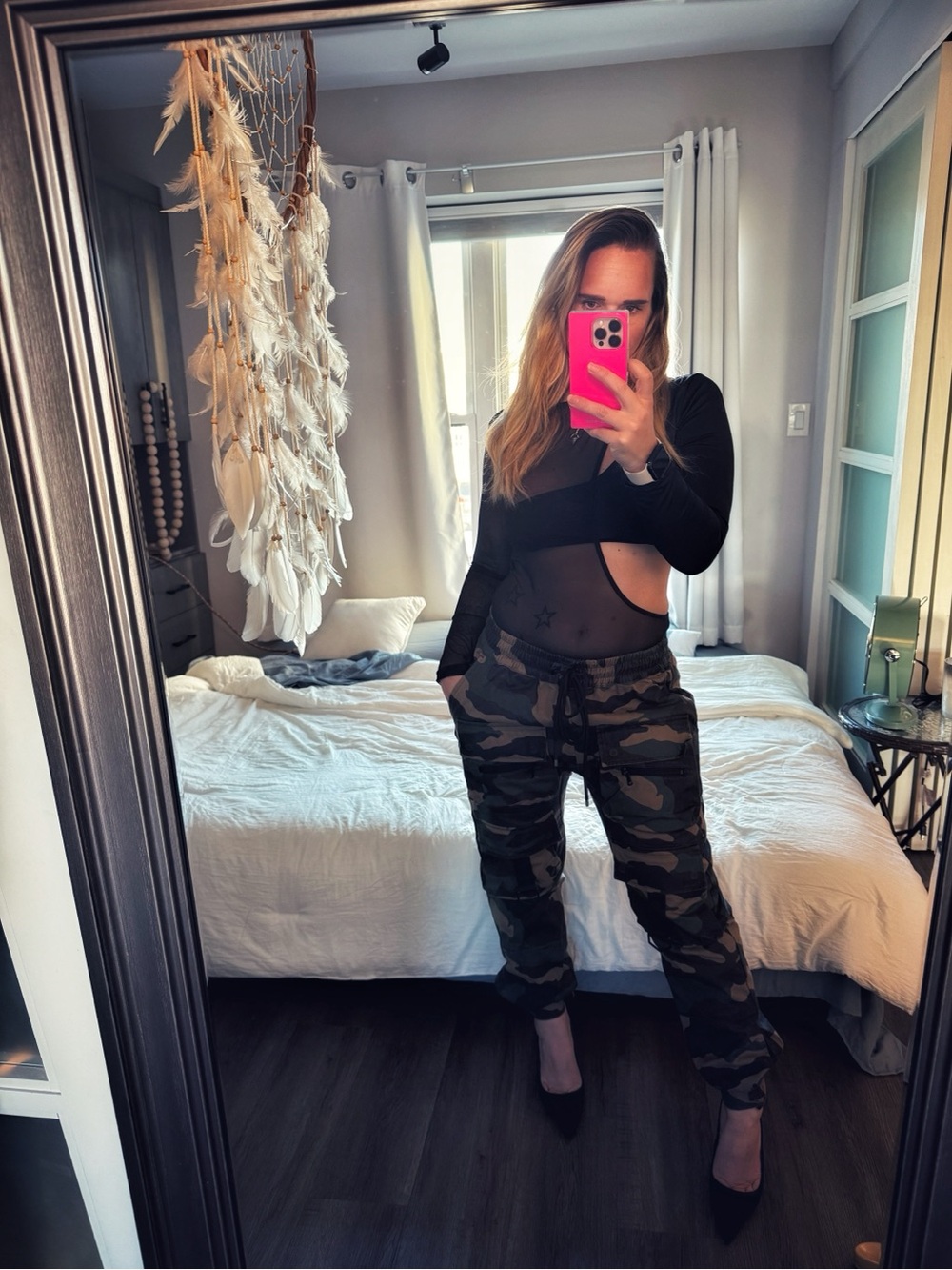 Camouflage Cargo Boyfriend Jeans - Green Camo